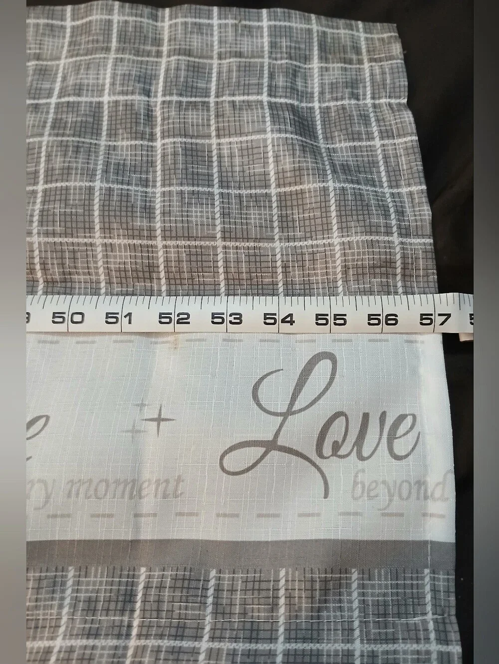 NWOT Gray and White 'Laugh Live Love' Decorative Kitchen Window Cutains.